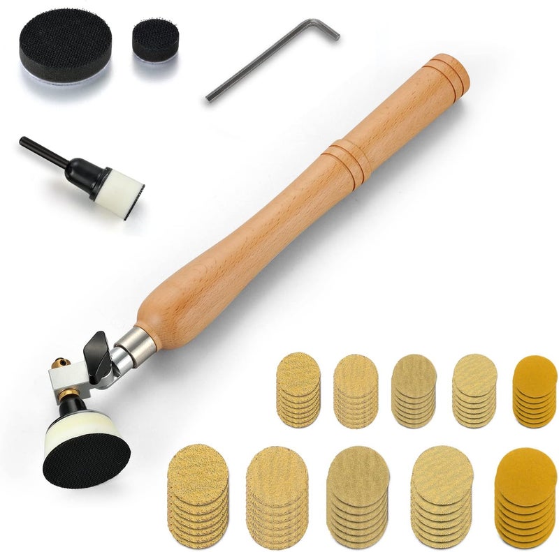 MAXMAN Bowl Sander Kit, Sanding Block, Wood Lathe Tools with 50Pcs Hook & Loop Sanding Discs+ 1" & 2" Backing Plates and Foam Interface Pads, 13" Long Hardwood Handle and Dual Bearing Head for Woodworking - Image 1